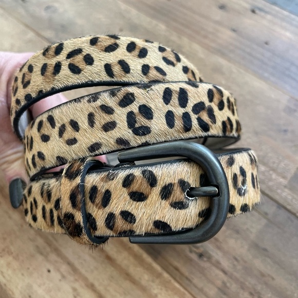 Leather Calf Hair Belt in Leopard Print Women’s Sz M 1” Pewter Buckle 35”-39” main image 4